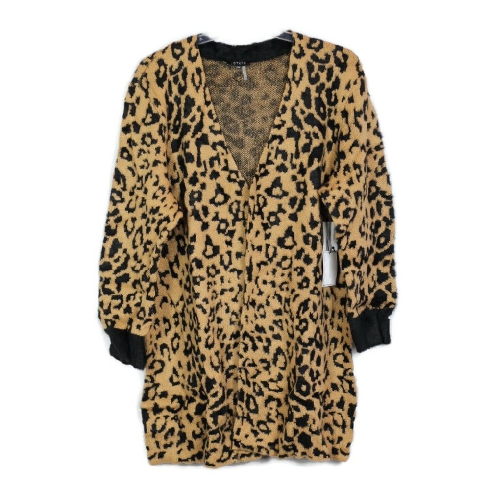1State Brown Black Animal Print Women's Cardigan Sweater Open Front Size 3X 047